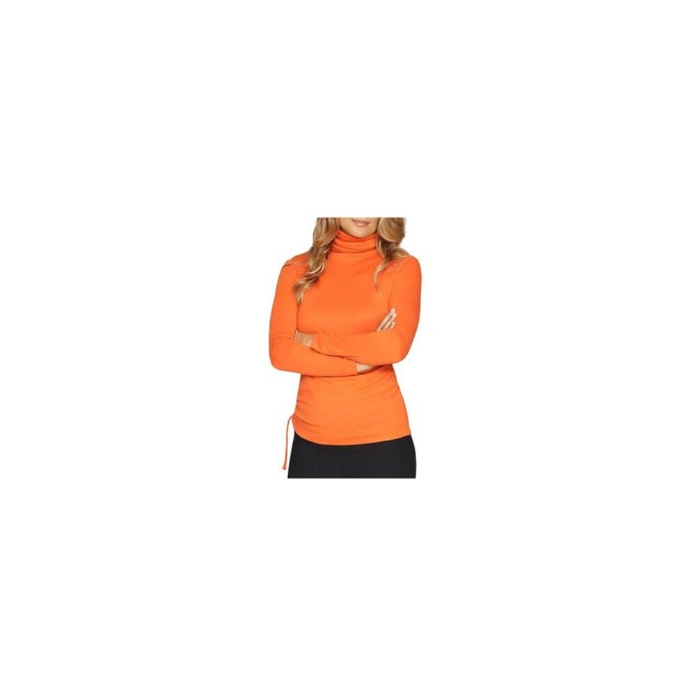 NWT B NEW YORK Womens Orange Fitted Tie Asymmetrical Long Sleeve Top L